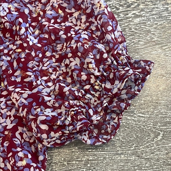 Crystal Doll Small Maroon Short Slewve Floral Mock Neck Dress - Picture 9 of 14